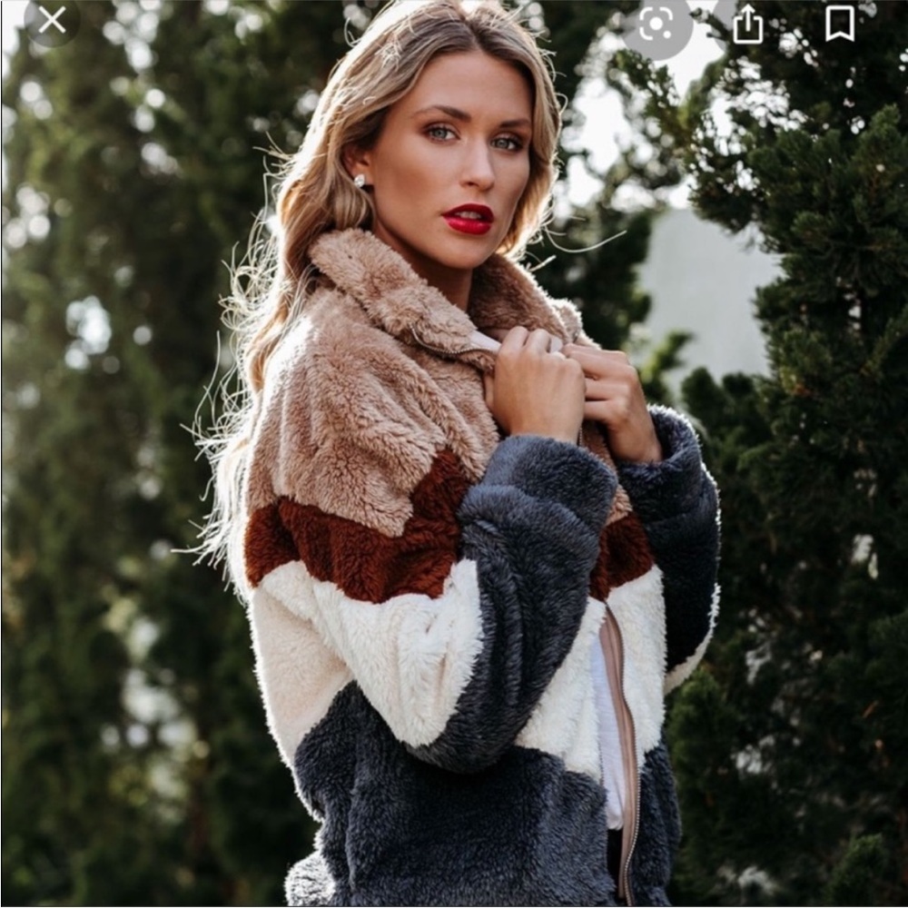 Fluffy Neutral Bomber Jacket